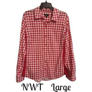 NWT RED/WHITE HOUNDSTOOTH BUTTON DOWN SHIRT  LARGE     #CL